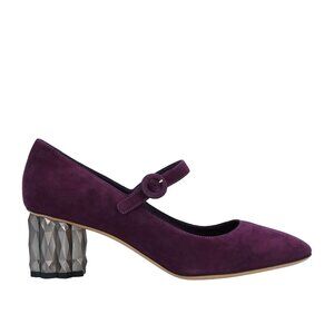 $800 Salvatore Ferragamo Suede Mary Jane Purple Suede Pump Silver Heel 9 C (PB21